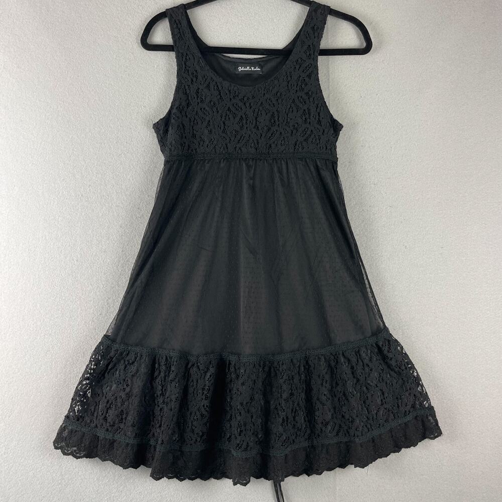 Whimsigoth Fairy Witchy Dress Womens Medium Black Lace Sheer Ruffle Goth Grunge
